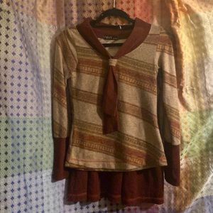 Y2K 70’s Throwback Bowtie Sweater and Skirt Set